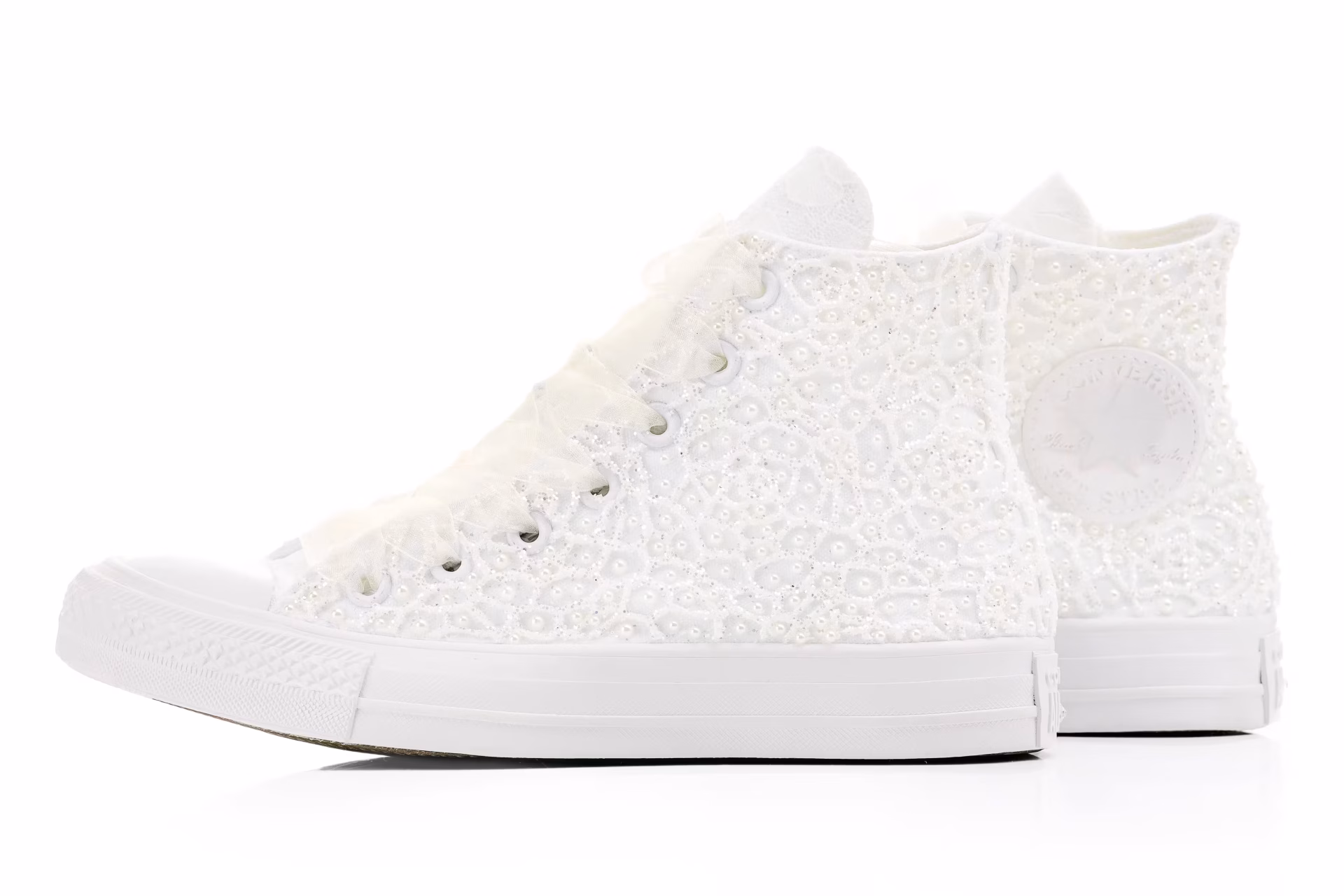 Bride Converse, Luxury Lace High Top Sneakers For Wedding Party – Image 5