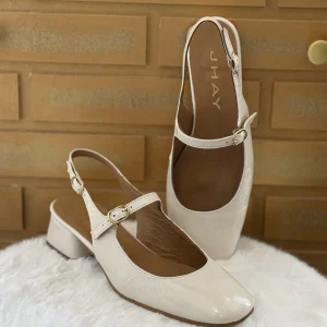 Ballerines Femme 7554 cuir vernis crème, Jhay