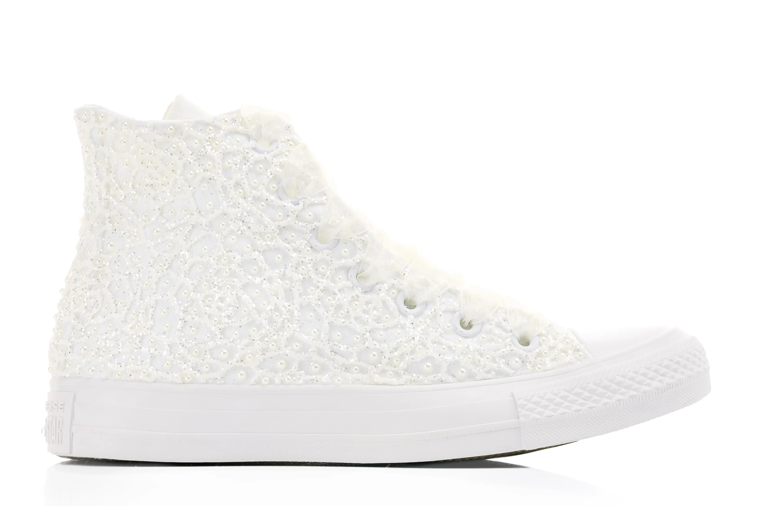 Bride Converse, Luxury Lace High Top Sneakers For Wedding Party – Image 2