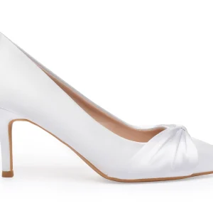 White Mid Height Bridal Heels – Pointed Toe Wedding Pumps with Bow (7.5cm/3 inches) | Lovin Bridal Model Selene