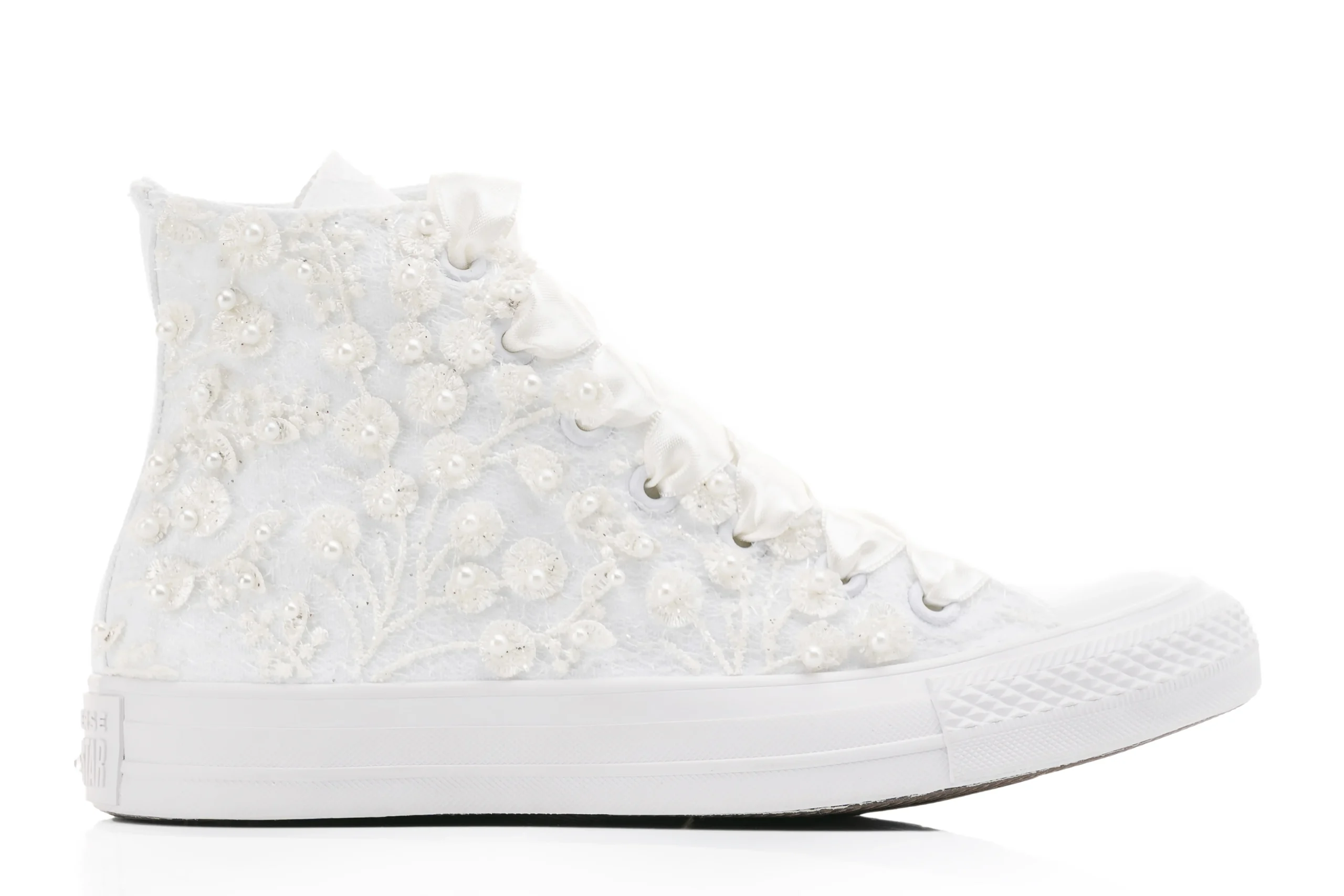 Ivory Lace Bridal Sneakers High Top : Elegant Wedding Converse for the Modern Bride