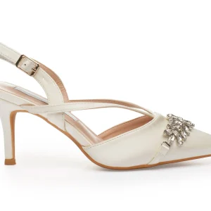 Ivory Satin Slingback Wedding Shoes With Crystals – (7.5cm/3 inches) | Lovin Bridal Model Aurora