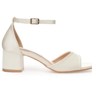 Low Heel Bridal Sandals – 2-Inch Satin Wedding Shoes for Bride in White & Ivory | Lovin Bridal model Demeter