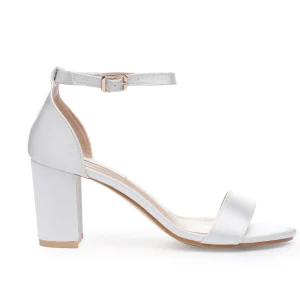 Medium Block Heel Wedding Sandals for Bride – Satin, White & Ivory | Lovin Bridal Model Hera