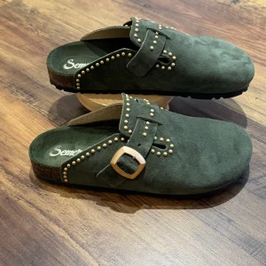 Mules Femme fermées Amelia kaki en daim, Semerdjian