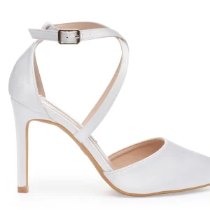 White Satin Wedding Heels – Cross Strap Bridal Shoes with 9cm Heel | Lovin Bridal Model Minerva