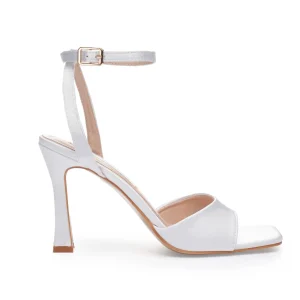 White Bridal Sandals – Comfortable Open-Toe Wedding Heels For Bride with Ankle Strap (9cm/3.5 inches) | Lovin Bridal Model Juno